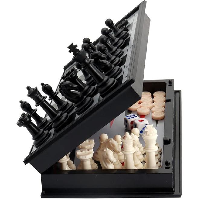 KAILE 10 Magnetic Chess Sets - 3 in 1 Travel Chess Checkers Backgammon Set with Folding Case - Portable Elastic Bag 10