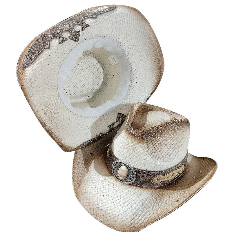 Summer Hard Embroidery Western Cowboy Straw Hat Women Fashion Large Brim Straw Hat Party Outdoor Sunshade Hat Sombrero Vaquero