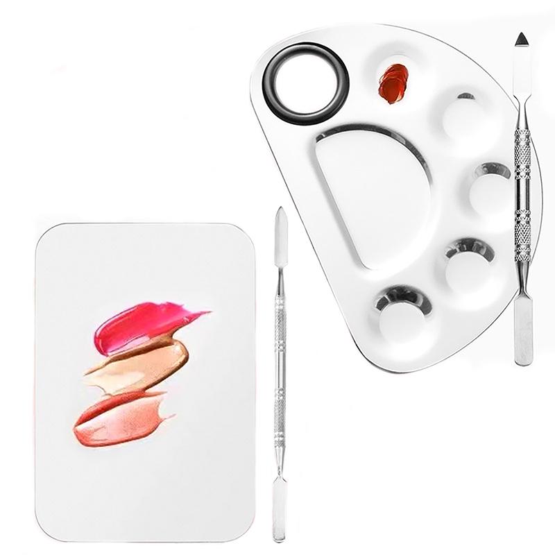 Stainless Steel Makeup Mixer Nail Art Polish Mixing Plate Foundation Eyeshadow Mixer Palette With Spatula Rod Beauty Tools