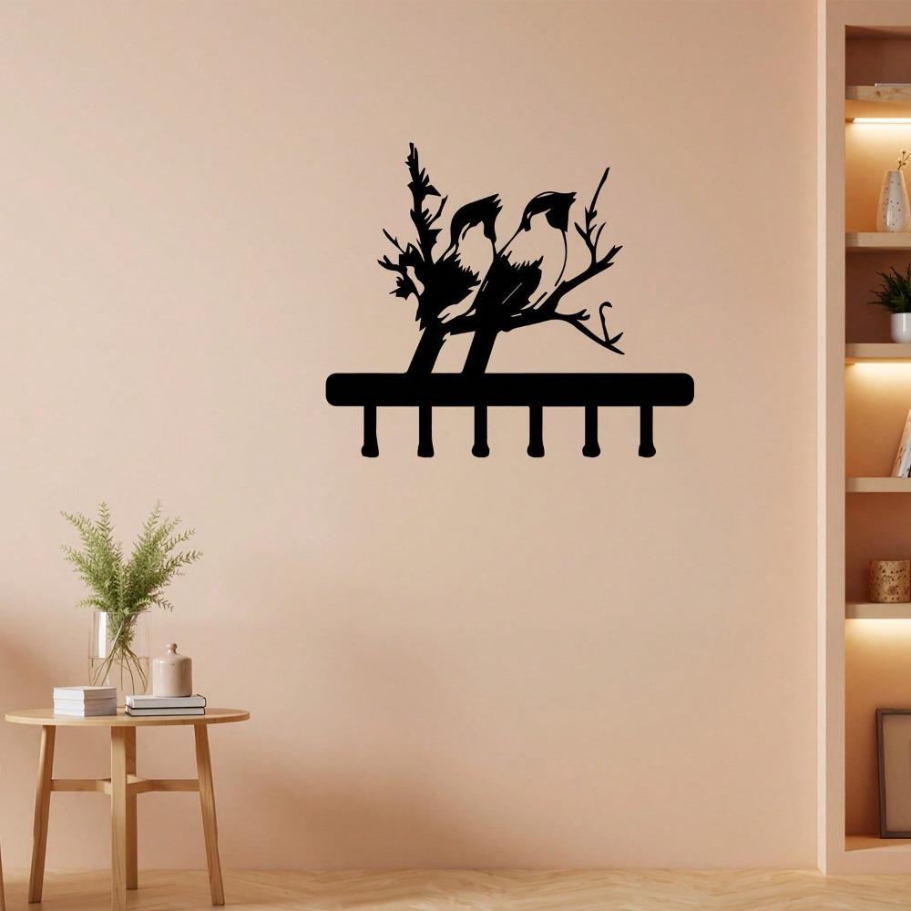 Metal Key Holder Wall Mounted Art Bird Branch Entryway Storage Rack for Keys Coats Hats