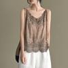 Sommer Retro Baumwolle und Leinen Camisole Künstlerisch Schlicht Dünn Vielseitiges Basic-Shirt Waldspitze Weste für Damen