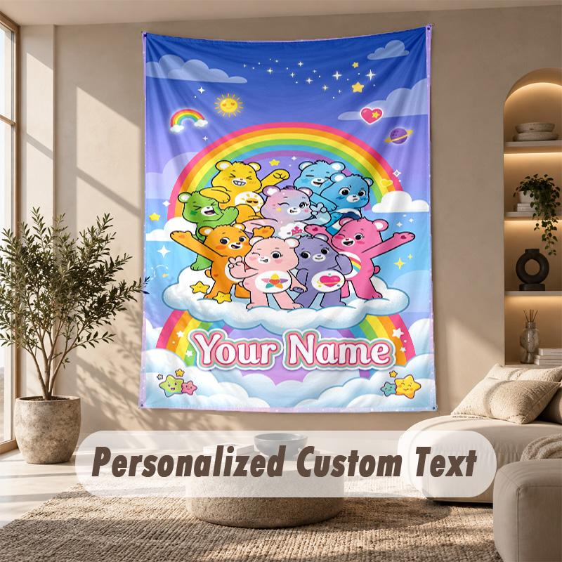 Care Bears Tapestry, Personalized Custom Text, Wall Hanging Tapestry For Living Room Home Wall Decor