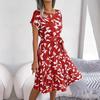 Abito Maxi da Donna con Stampa Floreale Manica Corta Pieghettato Vita Alta Linea ad A Casual Boho Chic Taglie Forti dalla S alla XL
