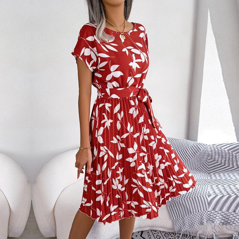 Abito Maxi da Donna con Stampa Floreale Manica Corta Pieghettato Vita Alta Linea ad A Casual Boho Chic Taglie Forti dalla S alla XL