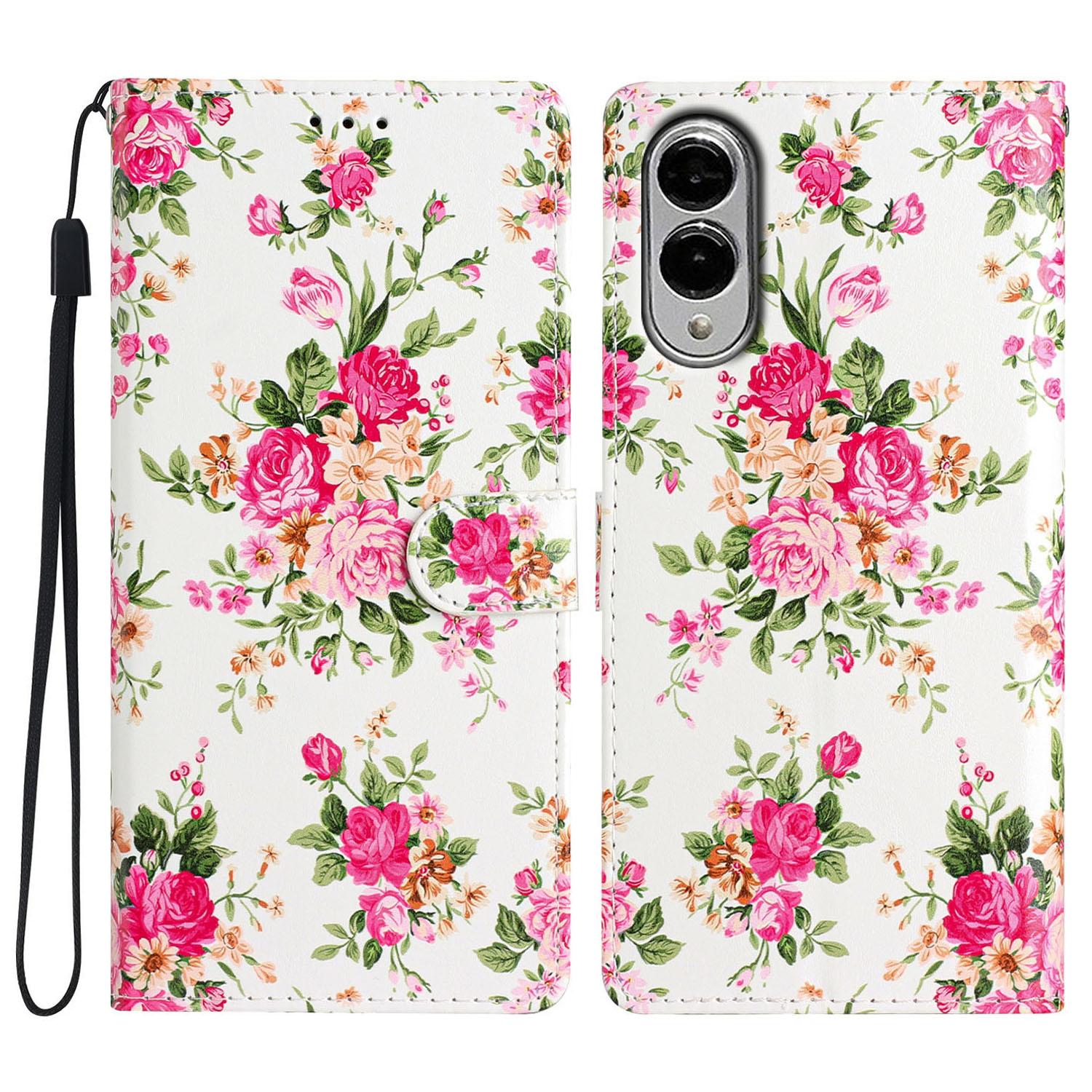 

Для Samsung Galaxy S25 Edge Чехол-кошелек из ПУ кожи с печатным рисунком, подставка, чехол для телефона с ремешком Red Flowers