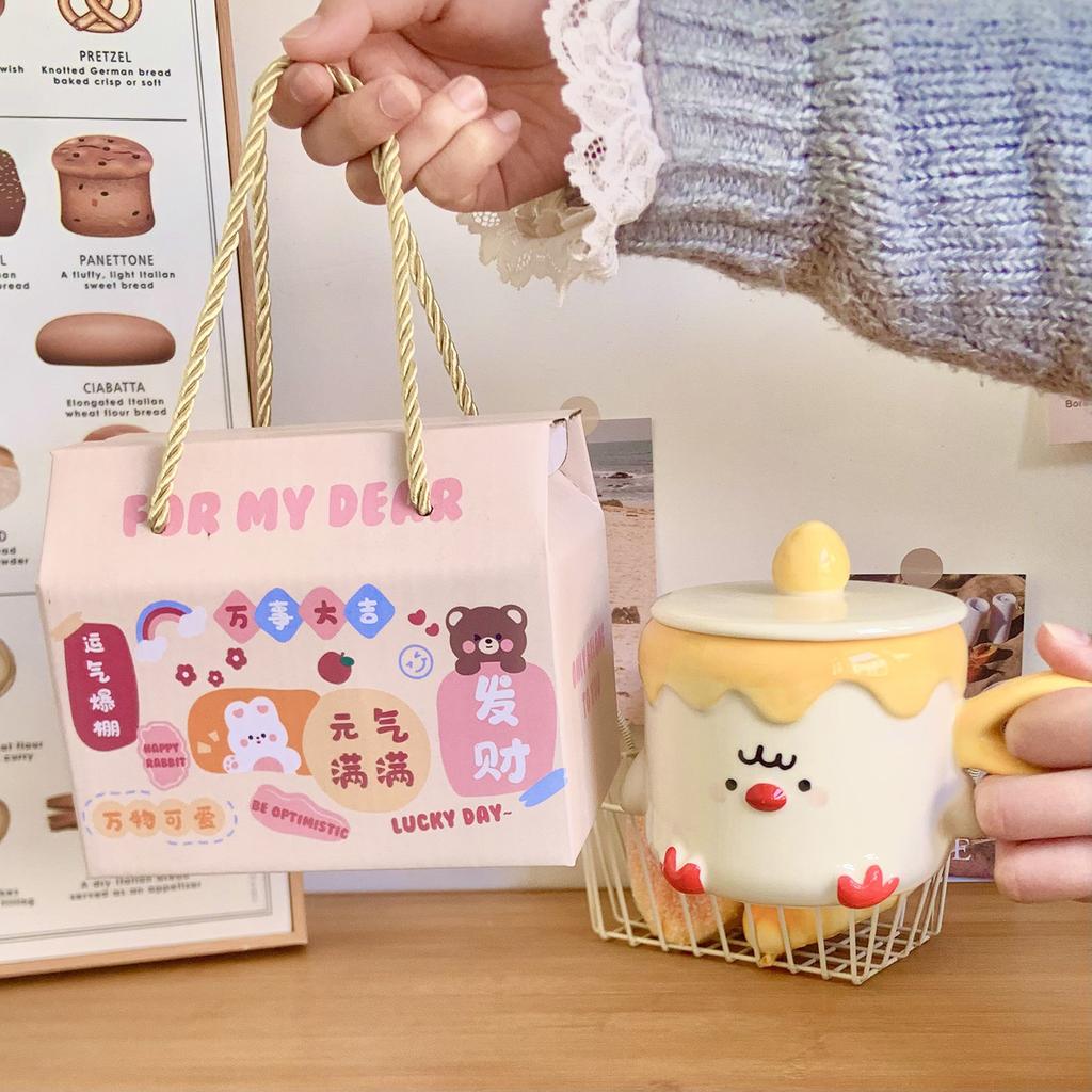 Mug with Lid Cute High Looking Ceramic Cup Home Breakfast Cup Couple Water Cup Birthday Gift for Girls
