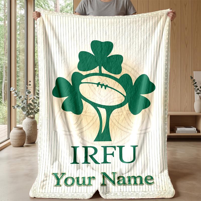 Ireland Rugby Custom Flannel Throw Blanket Print Your Name Text Soft Warm Blanket Holiday Present
