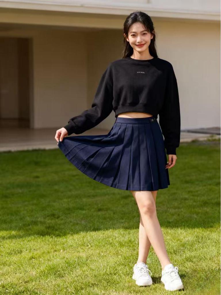 Sailor-Style Pleated Dark Blue Skirt – Short, Solid Color, School Uniform Style