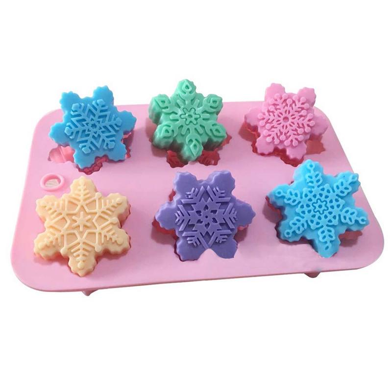 6 Shape Christmas Snowflake Silicone Cake Soap Mold DIY Handmade Pudding Chocolates Candle Mold