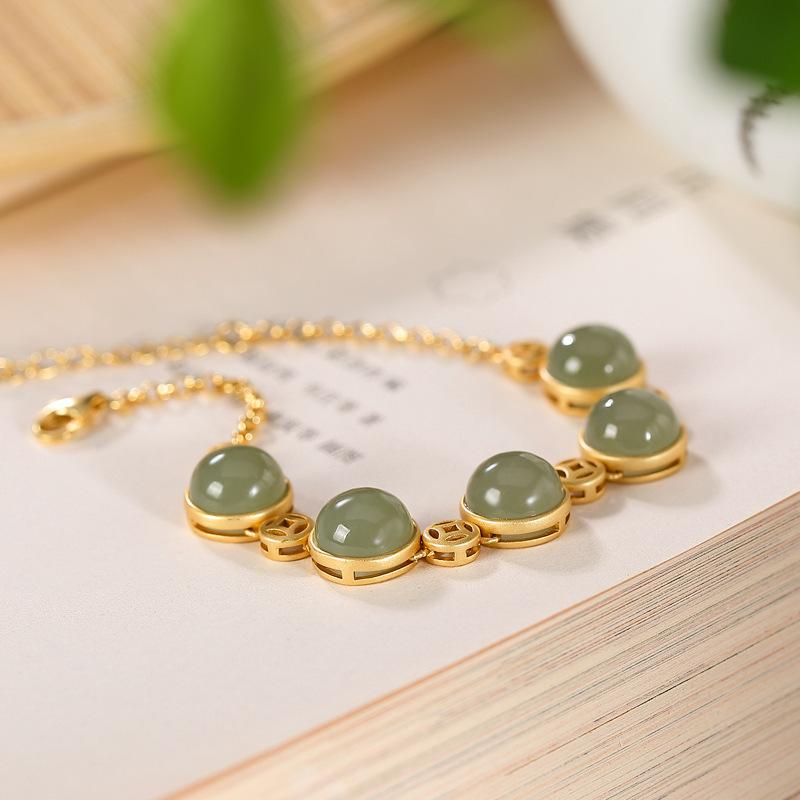 Natural Hetian Jade Gradual Change Color Bracelet Women Light Luxury High Sense Niche Exquisite New Chinese Style Jewelry