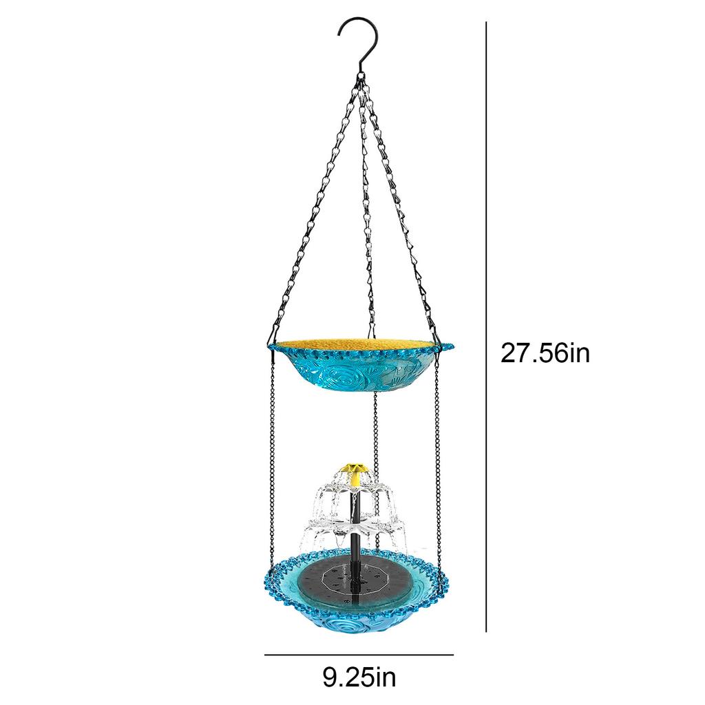 Double Layer Solar Powered Cascade Hanging Bird Bath Fountain Wildlife Feeder Birdbath with Water Pump for Outdoor Garden Decor