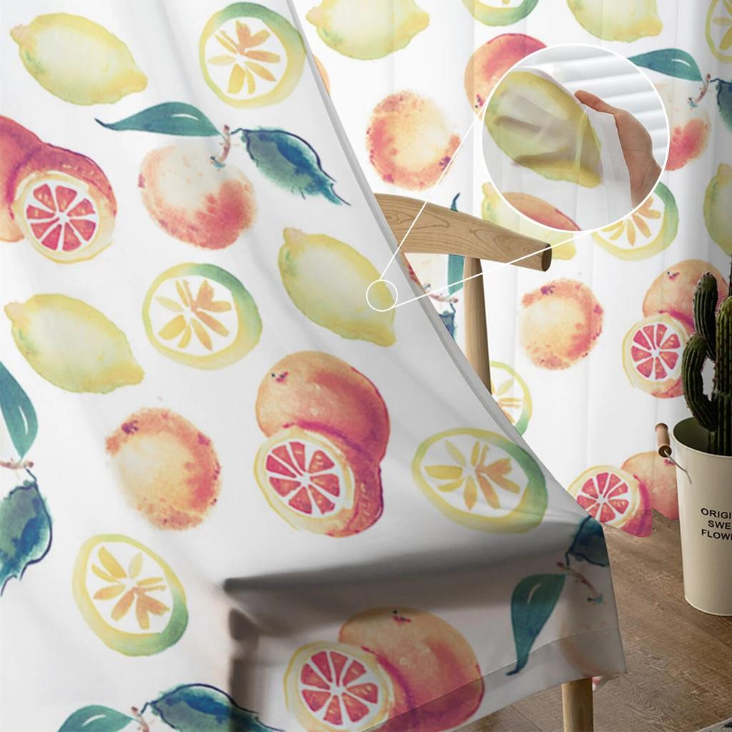 Watercolor Lemon Orange Tulle Curtains Living Room Kitchen Chiffon Curtain Bedroom Balcony Sheer Curtain Fashion Home Decor