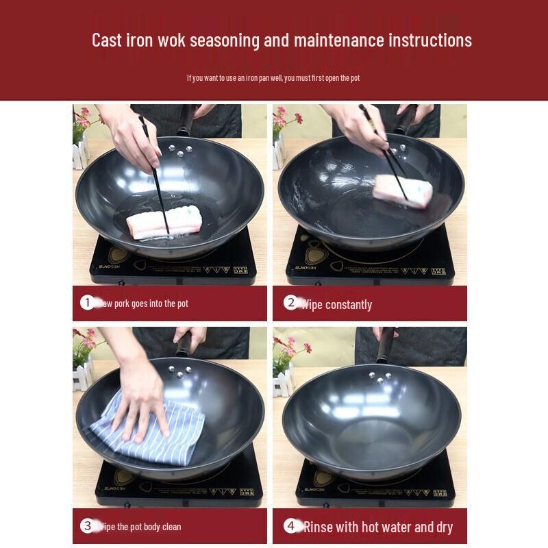 BAYCO 32CM Refined Iron Flat-Bottom Wok