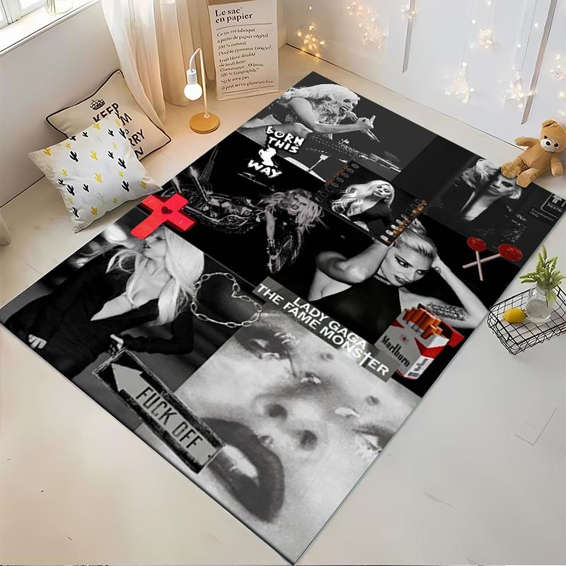 Lady Gaga Style Collage Art Rug Design Non-slip Rug Suitable for Living Room and Bedroom Sofas.