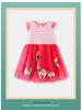 Girls' Cartoon Elephant Embroidered Striped Mesh Dress - Spring/Summer Short Sleeve