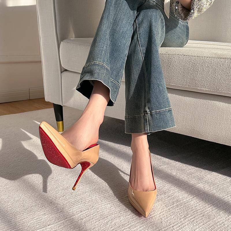 24D16 wasserdichter Tisch High Heels Damen Übergröße Französisch High-End Schwarz keine müden Füße dünne Absätze spitz Huizhou Einzelne Schuhe