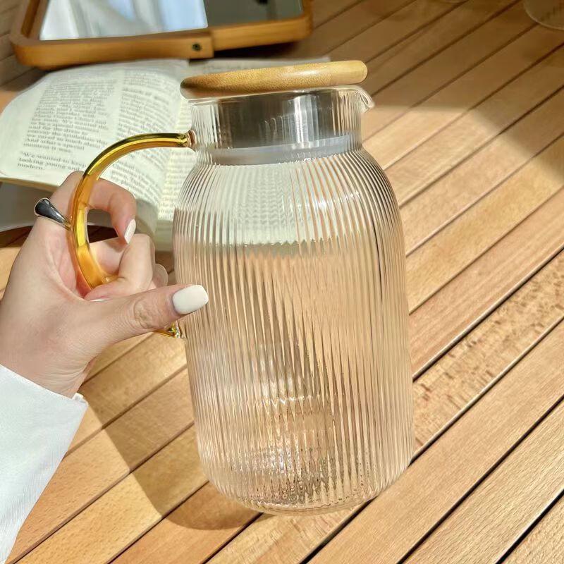 Mr. Jane 1600ml Striped Borosilicate Glass Pitcher Set with Bamboo Lids