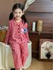 Korean Style Plaid Cat Kids Pajama Set for Girls - Spring/Autumn Wear