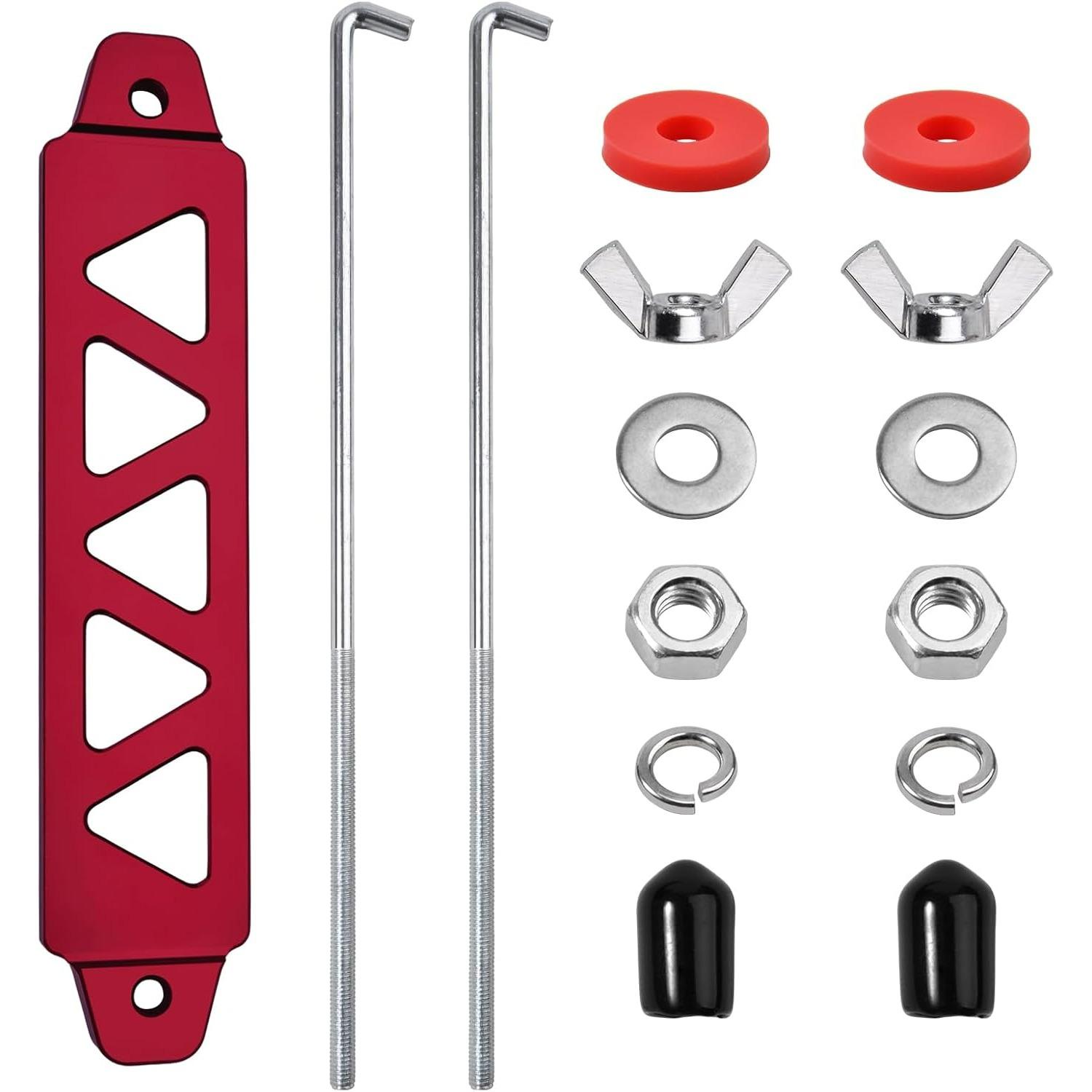 Battery Hold Down Kit, Aluminum Alloy Battery Tie Down Mount Bracket, Batterys Hold Down Bracket with J Bolts, Universal 8.5 Triangular Five-Hole Car L