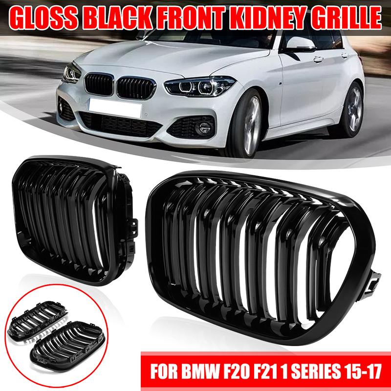 

Pair Double Slat Replacement Racing Grill Grille For BMW 1 Series F20 F21 LCI 120i 2015- Car Front Bumper Kidney Grilles