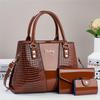 3-teiliges Elegantes PU Handtaschen-Set, Krokodilmuster Große Kapazität Umhängetasche mit Münzfach und Kartenhalter, Geprägte Tragetasche