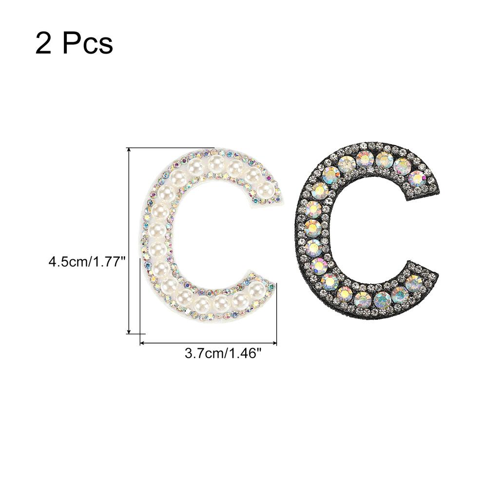 2pcs Iron On Patch Decorative Glitter Pearl Applique Rhinestone English Letter for Clothes Applique DIY Handmade Bag Hat Jeans