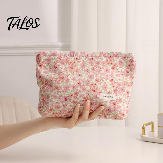 Daily Skincare Organizer Floral Cotton Makeup Bag, Large Capacity Travel Toiletry Bag with Multi Girlfriend Gift Compartments, Cute Cosmetic