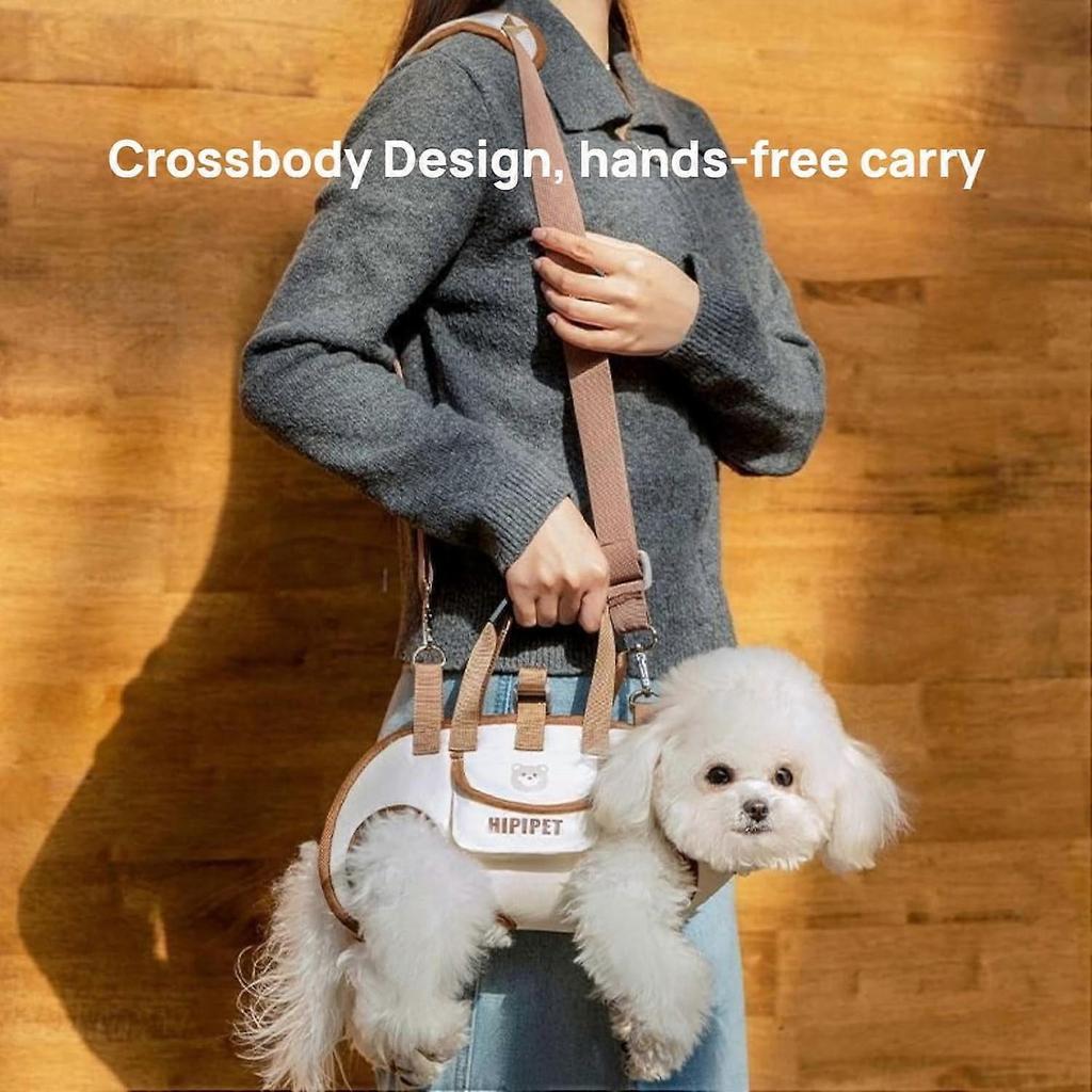 Dog Full Body Lift Harness for Small Dogs, Hands-Free Yorkie Carrier with Treat Bag, Adjustable & Breathable – Beige