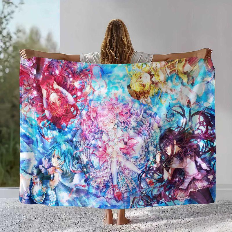 Cute Puella Magi Madoka Magica Cartoon Flannel Blanket,Ultra Soft Warm Plush Throw for Home Bedroom Bed Sofa Cover Office Picnic