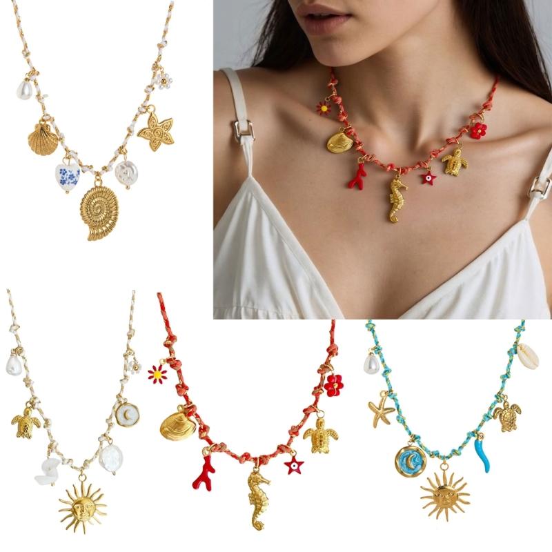 Handcrafted Knot Design Starfish Necklace Comfortable Rope Chain Jewelry Accessory For Casual Outfit Enhancer