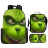 Green Hair Monster Grinch School Bag Campus 12345th and 6th Grade Backpack Lightweight Weight Loss Computer Bag Three-piece Set