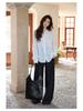 Yimeng 2026 Korean High Waist Wide Leg Retro Jeans in Dark Blue
