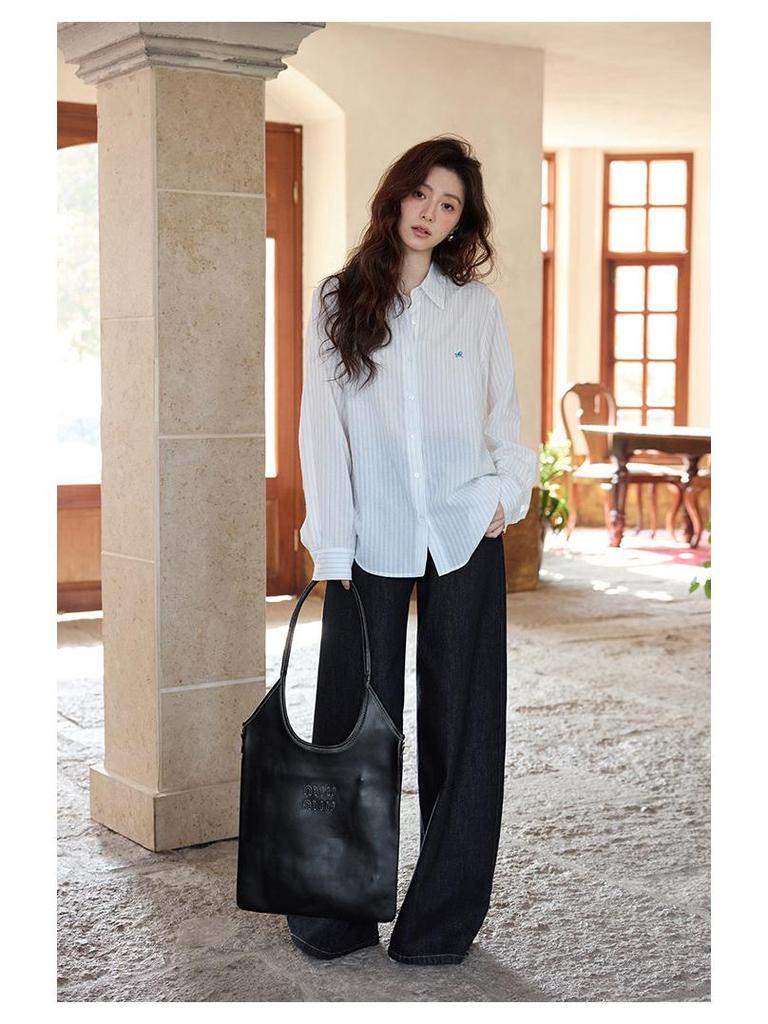 Yimeng 2026 Korean High Waist Wide Leg Retro Jeans in Dark Blue