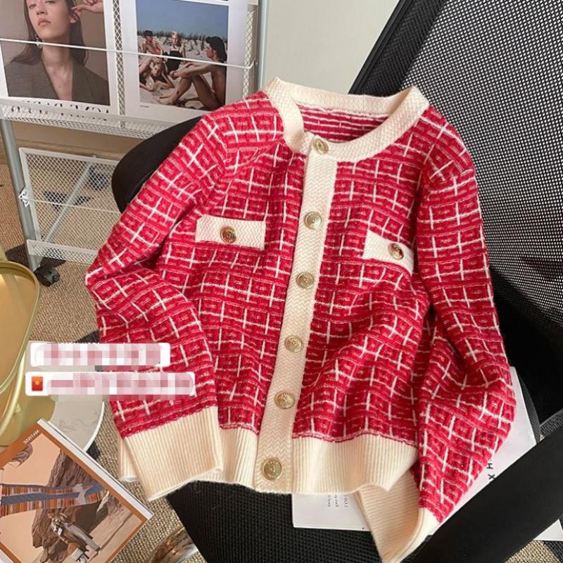 

Зимний красный свитер First Love, кардиган, женский дизайн Sense Small High Sense, маленький ароматный новогодний вязаный кардиган, свитер, пальто One Size красный