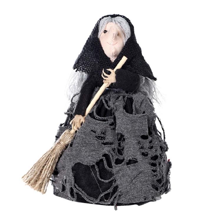 Haunting Halloween Decorative Witch Broom Personalized Fabric and Wood Witch Broom Sculpture for Halloween Celebration