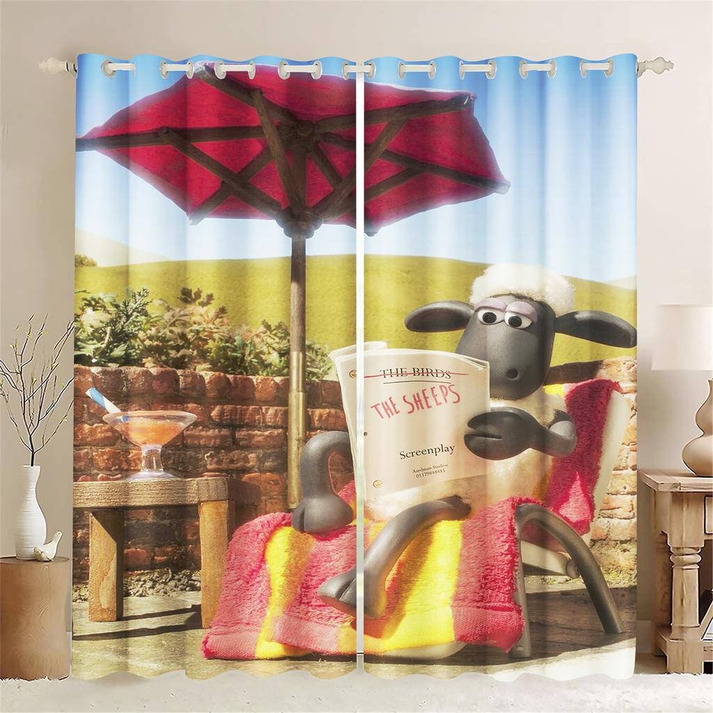 Cartoon Sheep Curtain Home Cute Printing Polyester Curtains Living Room Bedroom Heat Sun Protection Perfect For Sitting
