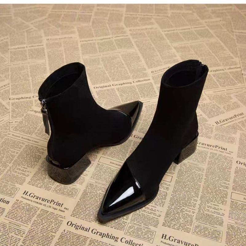 

Ankle Boots Women Chunky Mid Heels Suede Shoes Woman Pointed Toe 2025 Trend Winter New Goth Walking Snow Chelsea 34 чорний