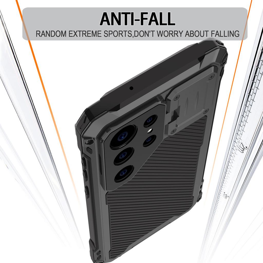 For Samsung Galaxy S24 Ultra Case Aluminum Alloy+Silicone Lens Kickstand Phone Cover with PET Film