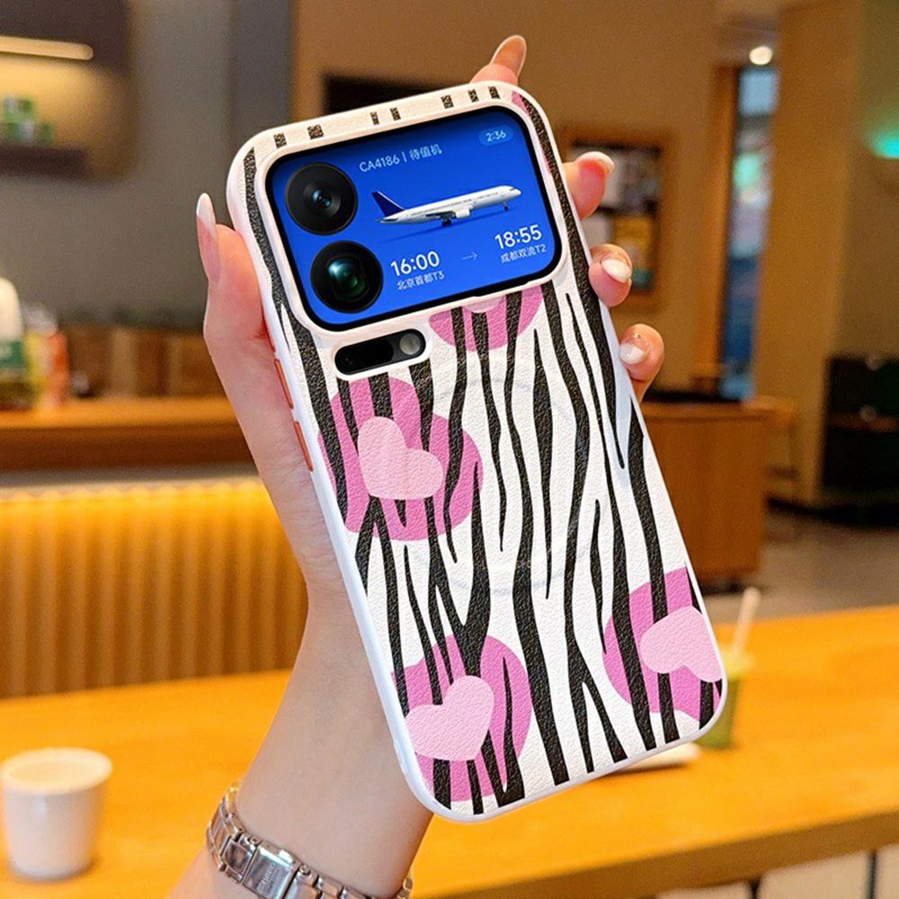 

For Xiaomi 17 Pro Max Magnetic Case Heart Zebra Pattern Leather Coated PC Phone Cover