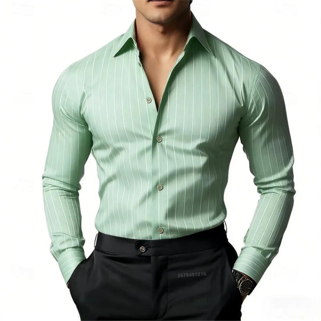 Elegant slim fit long-sleeve striped shirt, ideal for formal and casual occasions.