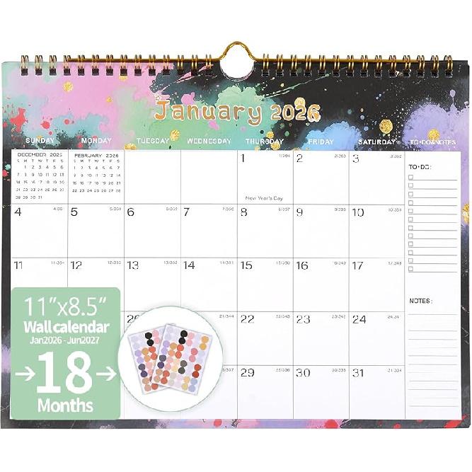 2026-2027 Wall Calendar, Calendar 2026-2027, 18 Monthly Wall Calendar from January 2026 to June 2027, 11 x 8.5 Inches Thick Paper, Large Ruled Blocks