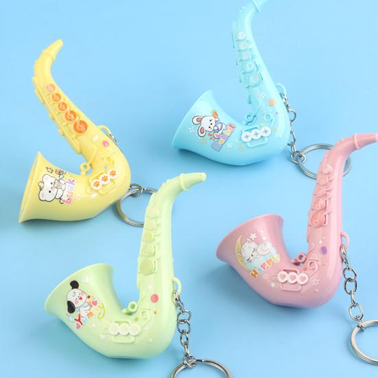 Keychain Pendant Mini Portable Musical Keychain Playable Vocal Sound Macaron Color Saxophone Shape Key Holder Stress-Relief Gift Accessories