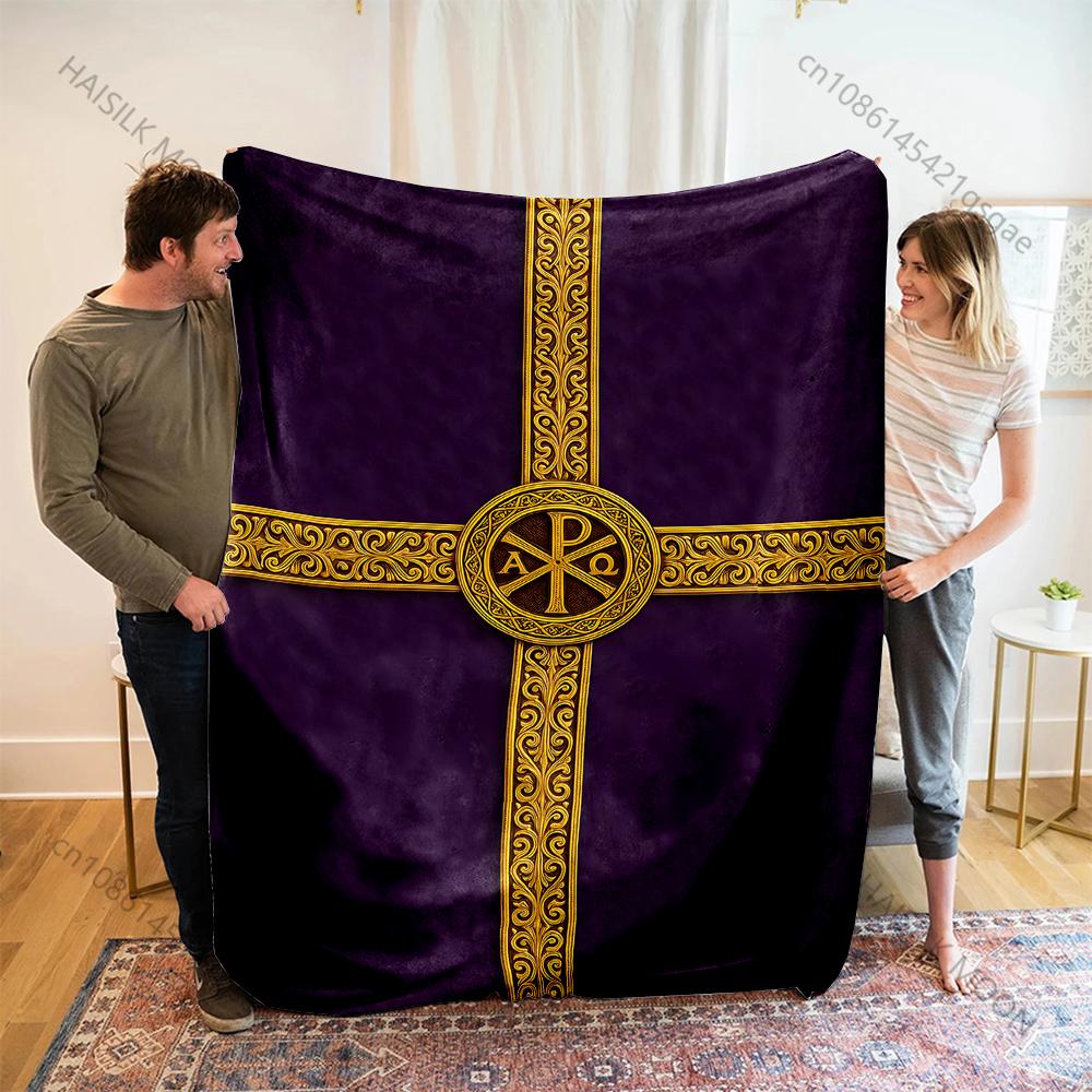 Purple background gold cross design Print Believer Pray blanket Warm soft flannel material suitable for all seasons luxury gift