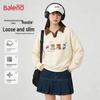 Baleno Women's Oversized Polo Collar Sweatshirt with Animal Print