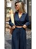 2026 Women's Solid Color Deep V-neck Top + Straight Leg Pants Two-piece Set - European and American Style, Loose Fit, Long Sleeve, Lightly Mature.