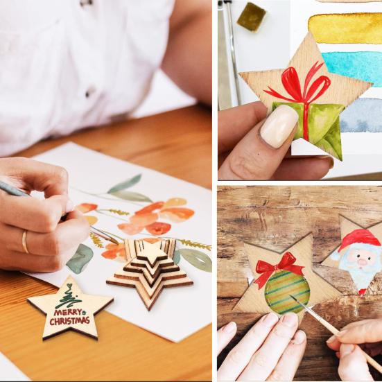 200 ks 10/12/15/20 MM Hvězdicové dřevěné třísky DIY Kreativní leštěné přírodní dřevěné projekty Řemesla Dekorace