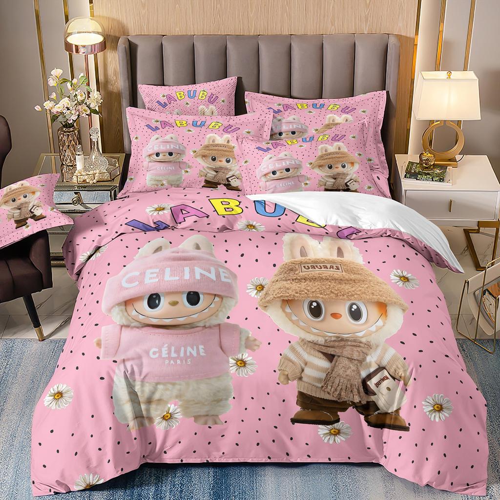 Cartoon Cute Labub 3D Printed Quilt Cover Three-Piece Set Student Dormitory Bedding Four-Piece Set