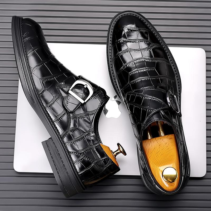 Hot Sale Formal Men's Loafers Handmade Leather Casual Footwear New Leisure Walk Male Driving Shoes Metal Buckle Monk Strap Shoes