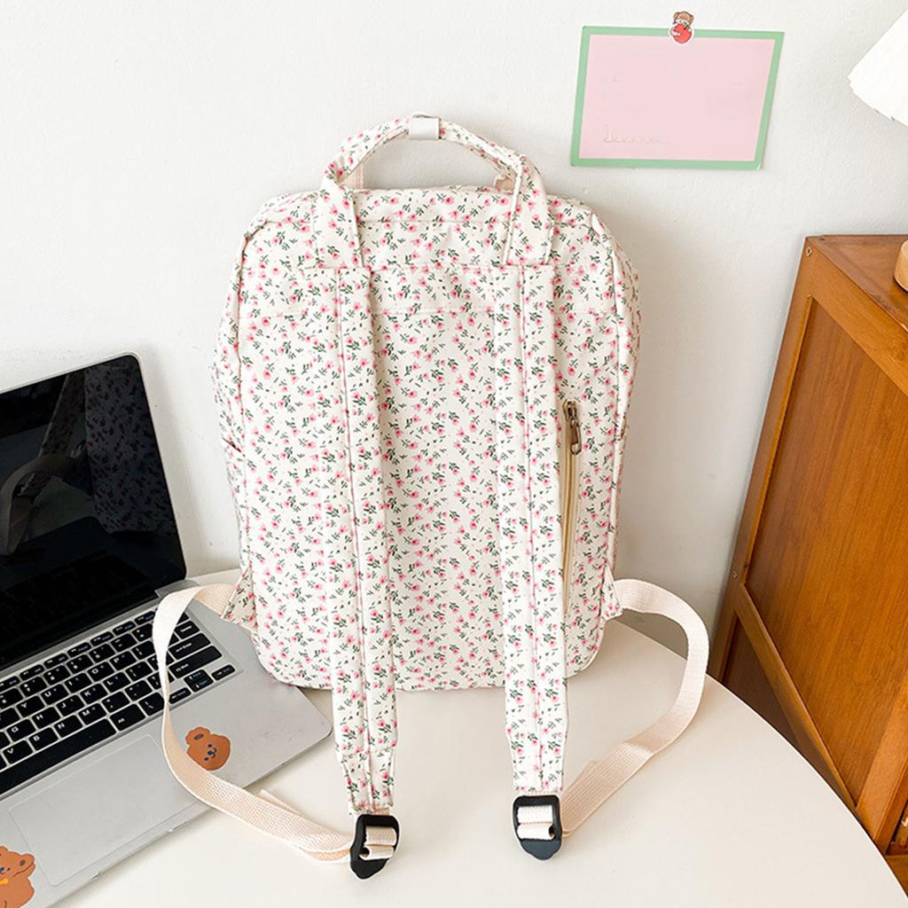 Medium Nylon Women Backpacks Casual Lightweight Daypack Anti-Theft Bookbag with Cute Floral Print for Teen Girls