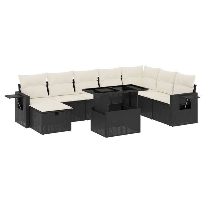 VidaXL Garden Lounge Set 9 Pcs with Black Wicker Cushions, Outdoor Sofa Set, Garden Furniture, Set 3275026